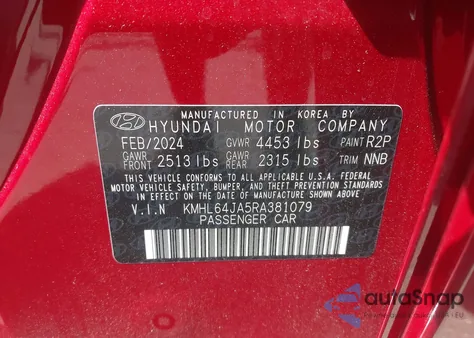 2024 Hyundai Sonata Sel z USA, uszkodzony, nr VIN KMHL64JA5RA381079